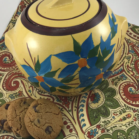 McCoy Cookie Jar, Yellow with Hand-painted Blue Flowers, c. 1939