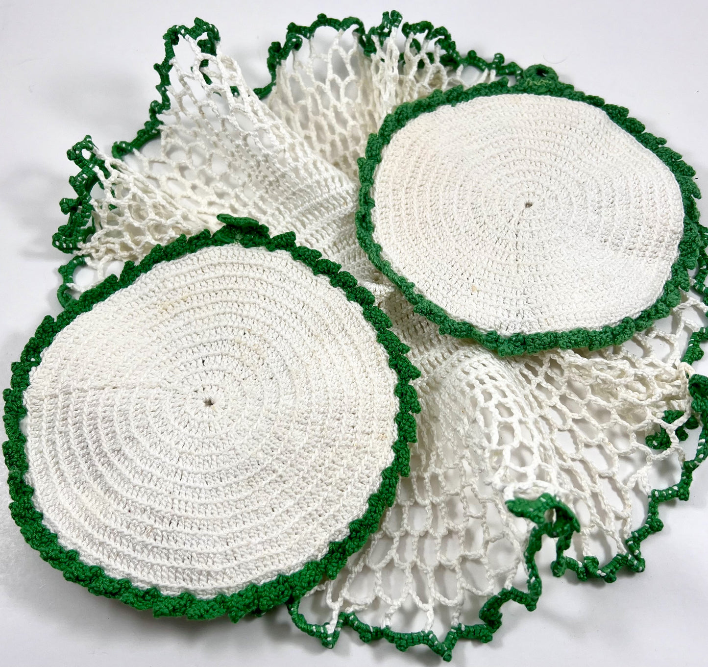Crocheted Garden Potholder Pair, Yellow Buttercups and Grapes, Mid-century