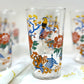 Mid-century Jewel-toned Drinking Glass Set of Six with Garden and Parrot