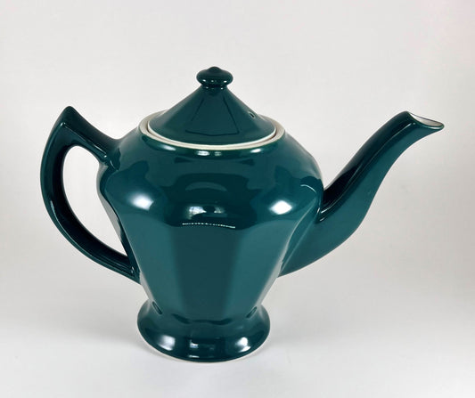 Hall China Teapot, Albany Pattern, Dark Green Teal with White Interior, 1930s