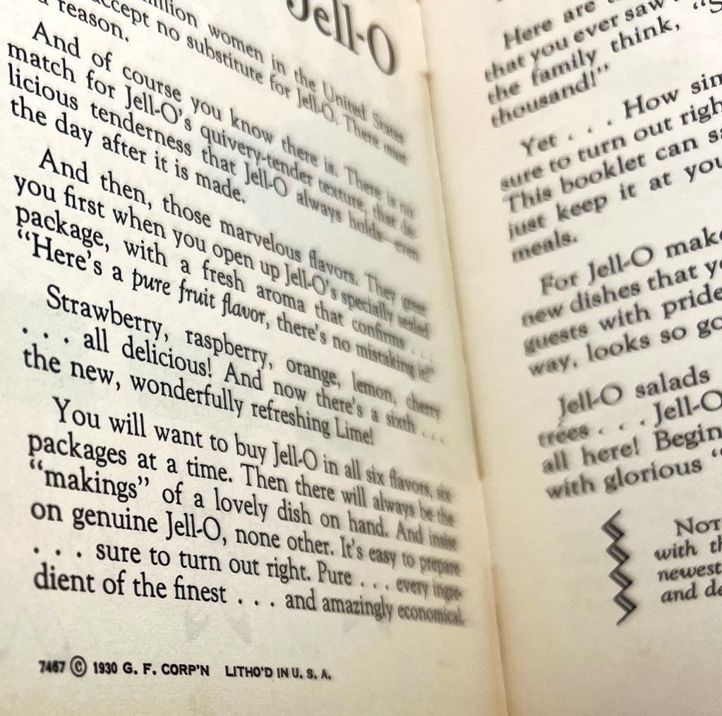 Jell-O Cookbooklet, 1930 Quick Easy Jell-O Wonder Dishes Recipe Booklet