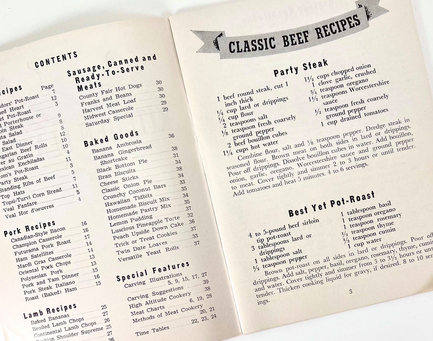 Kitchen Classics Cook Book, 1959 from The National Live Stock and Meat Board, WEEU Radio, and UGI Gas