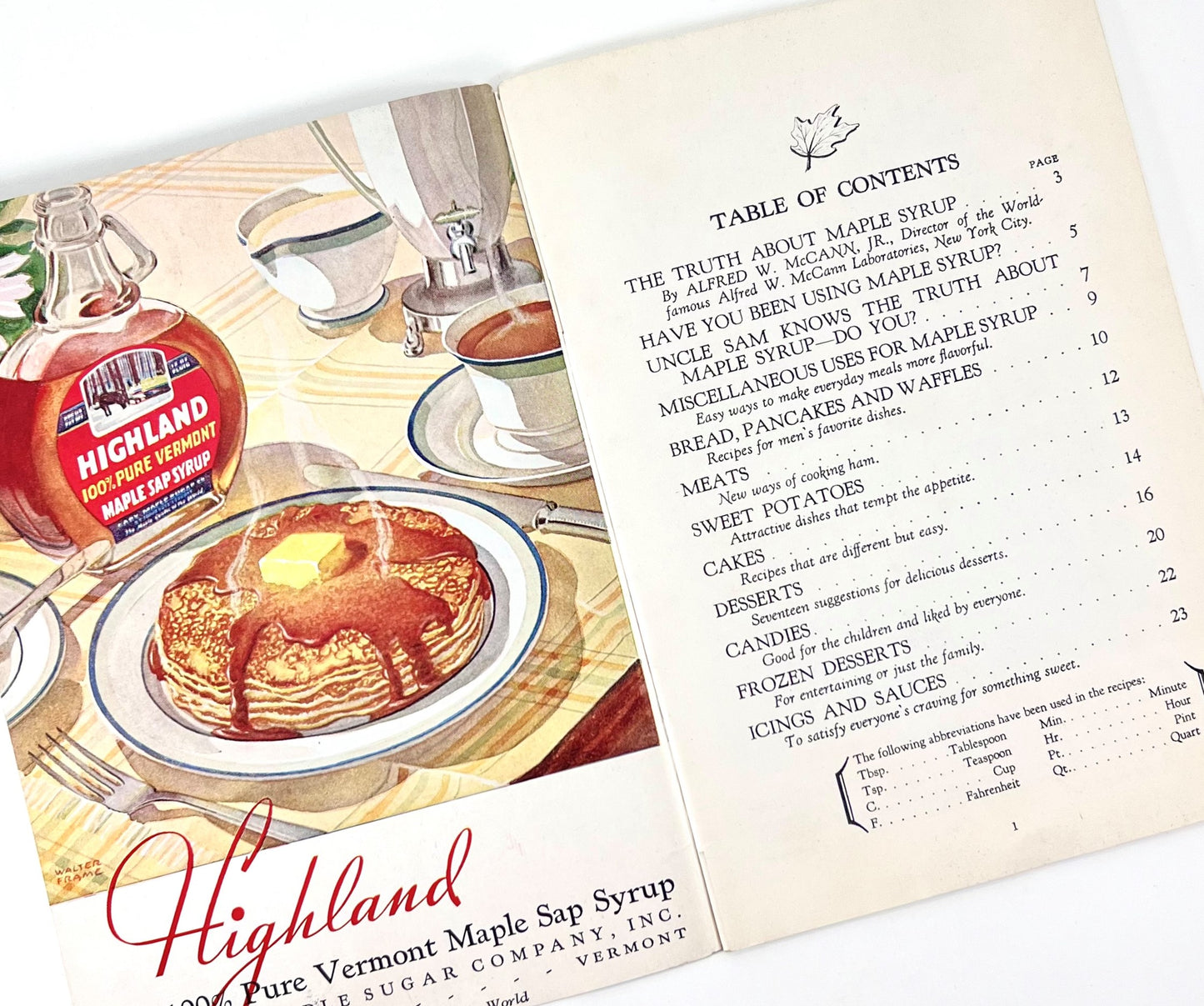 Highland Maple Syrup Recipes from Old Vermont Cookbooklet, 1930s