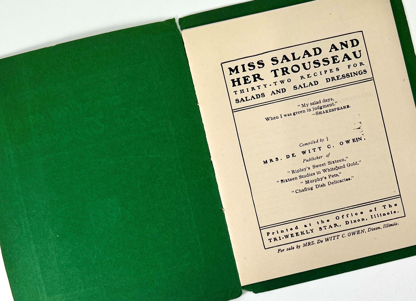 Miss Salad and Her Trousseau Booklet with 32 Salad and Salad Dressing Recipes, 1901