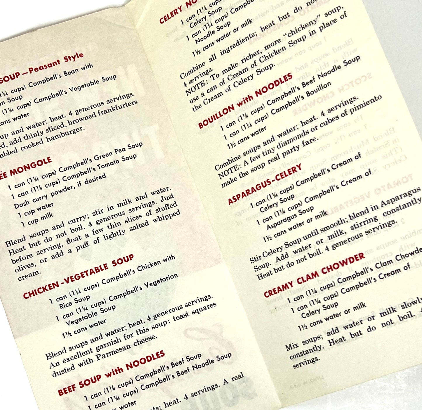 Campbell's Soup Recipe Pamphlet, How to Make New Soups from Two Soups, 1960s