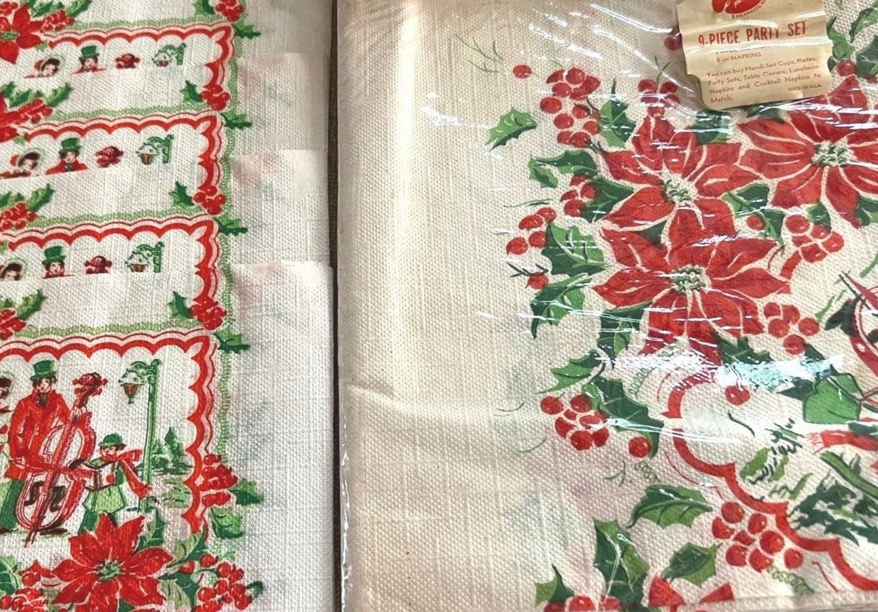 Christmas Paper Napkin and Tablecloth Set, 1950s Beach Products