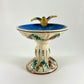 Italian Ceramic Birdbath with Bird Candle Holder Vase