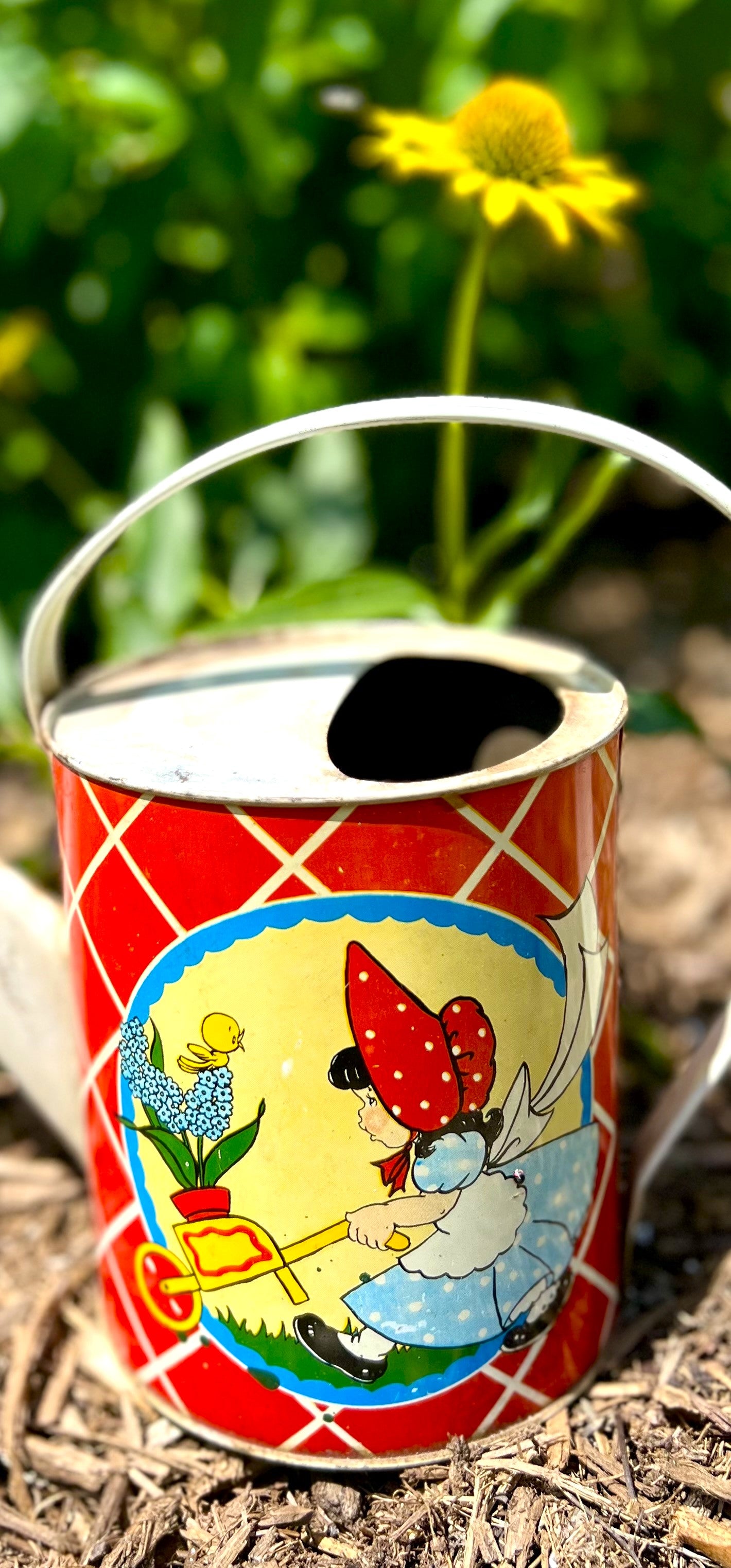 Child's Toy Watering Can, Ohio Art Tin Litho, Mid-century