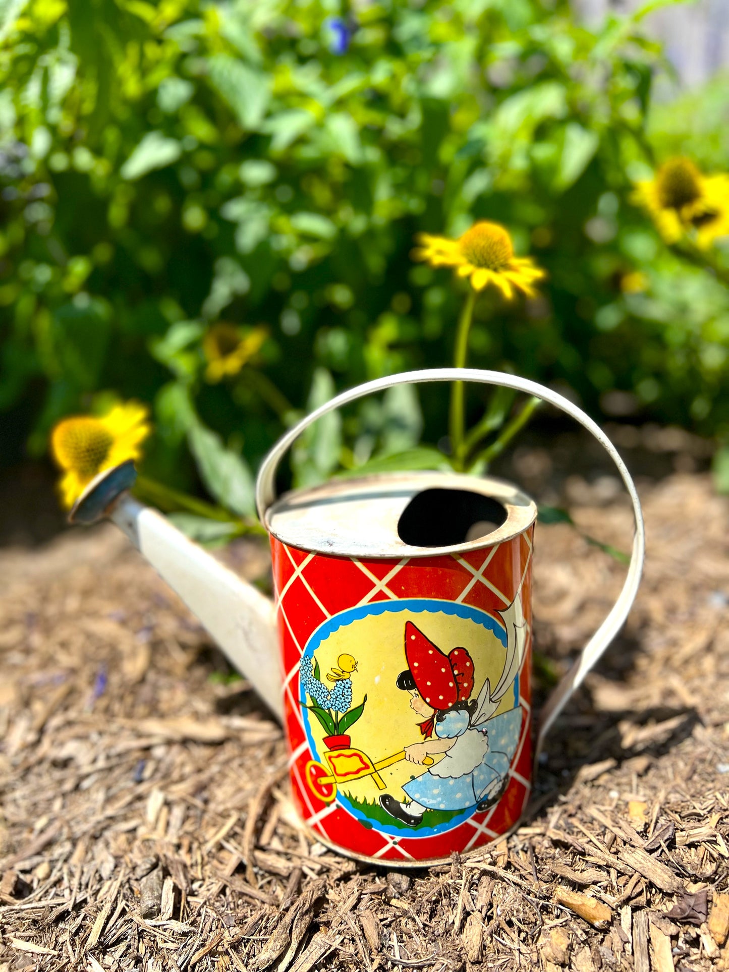 Child's Toy Watering Can, Ohio Art Tin Litho, Mid-century