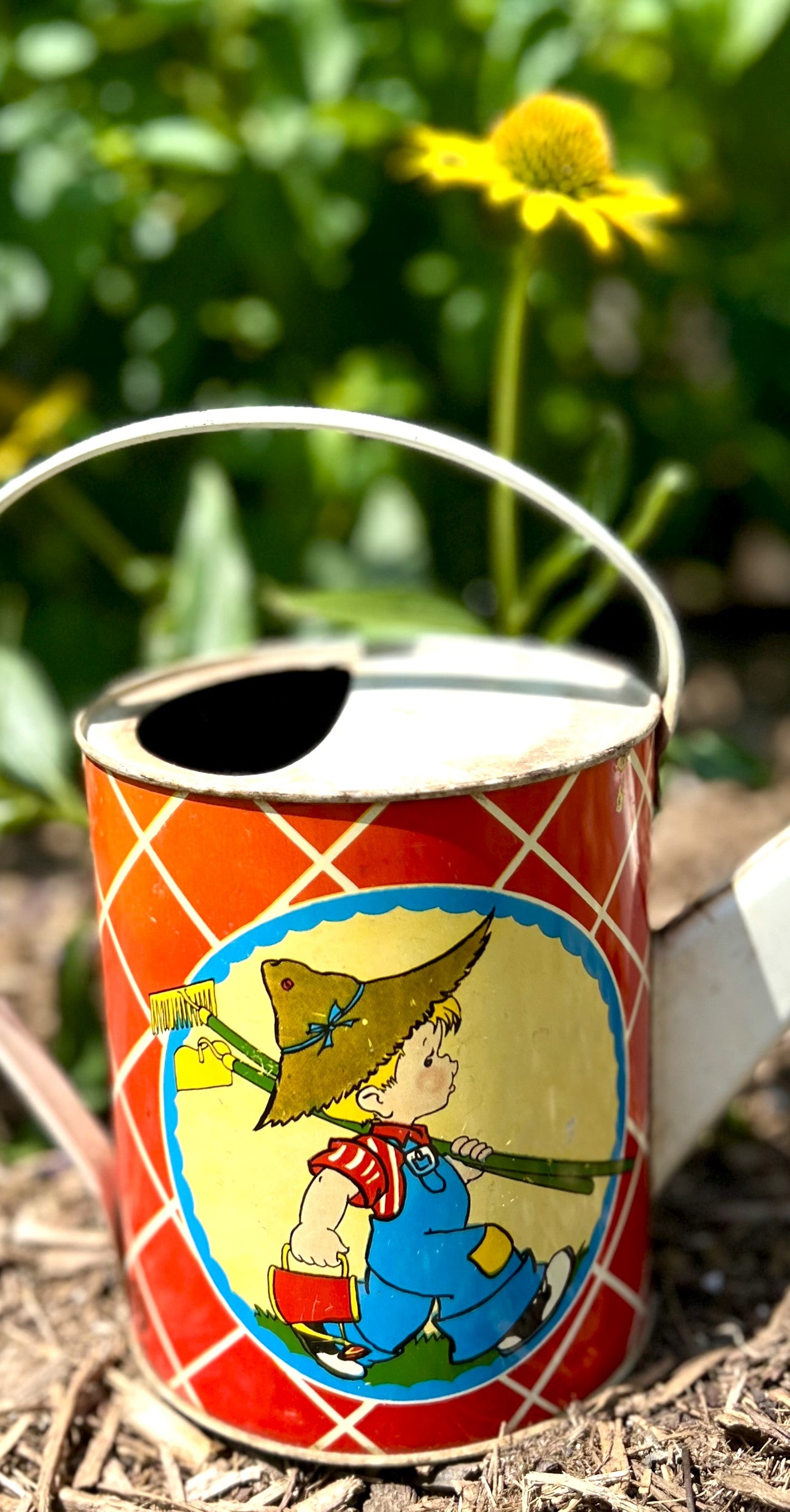 Child's Toy Watering Can, Ohio Art Tin Litho, Mid-century