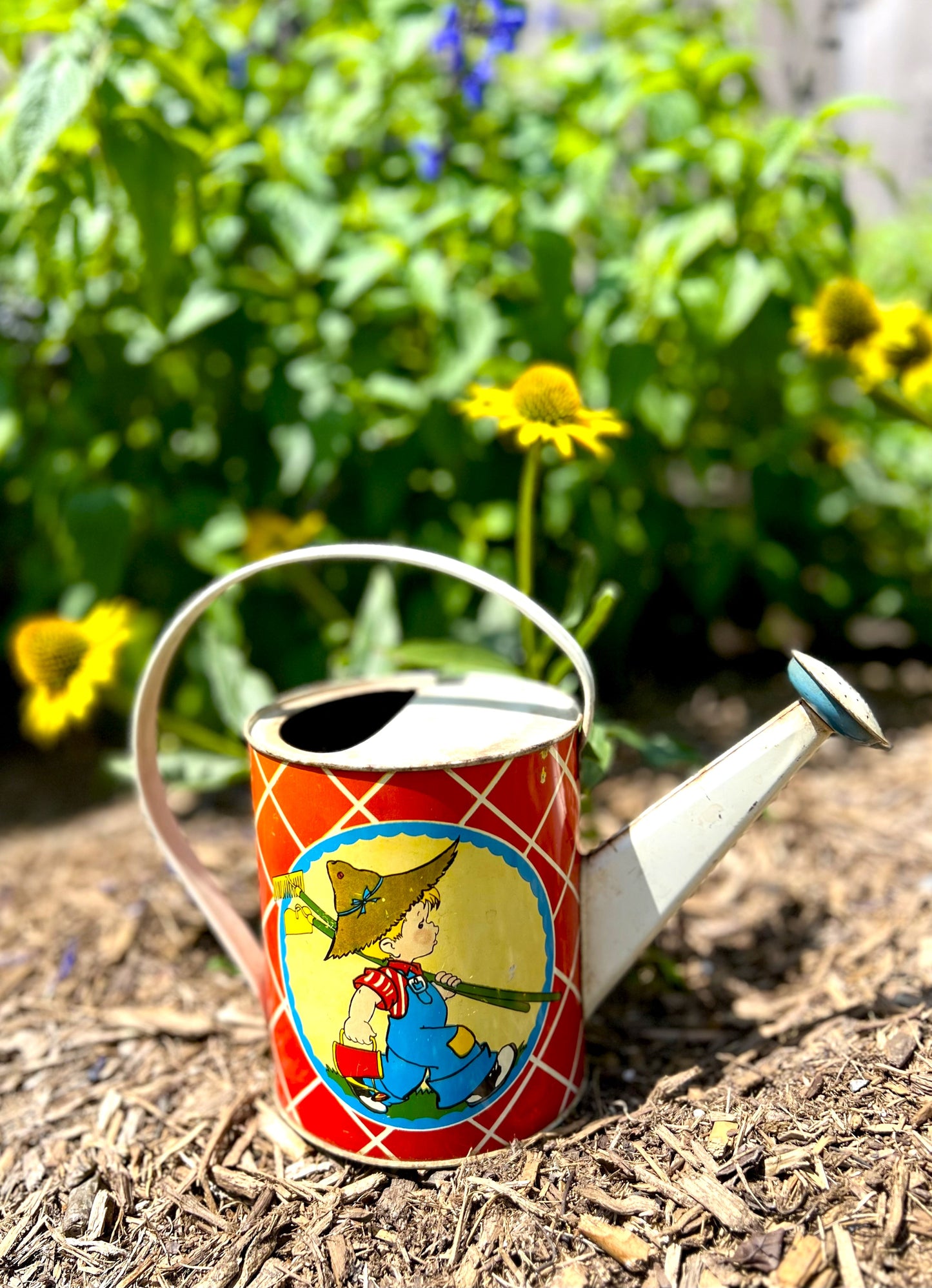 Child's Toy Watering Can, Ohio Art Tin Litho, Mid-century