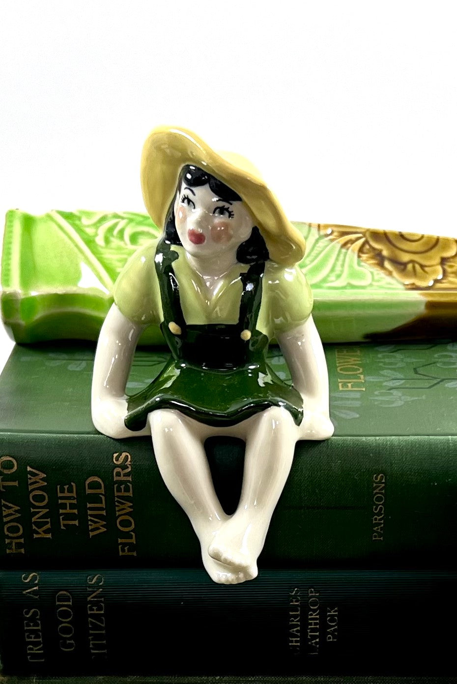 Ceramic Arts Studio Figurine, Garden Girl in Green Dress Shelf Sitter, 1940-1956