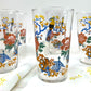Mid-century Jewel-toned Drinking Glass Set of Six with Garden and Parrot