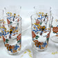 Mid-century Jewel-toned Drinking Glass Set of Six with Garden and Parrot