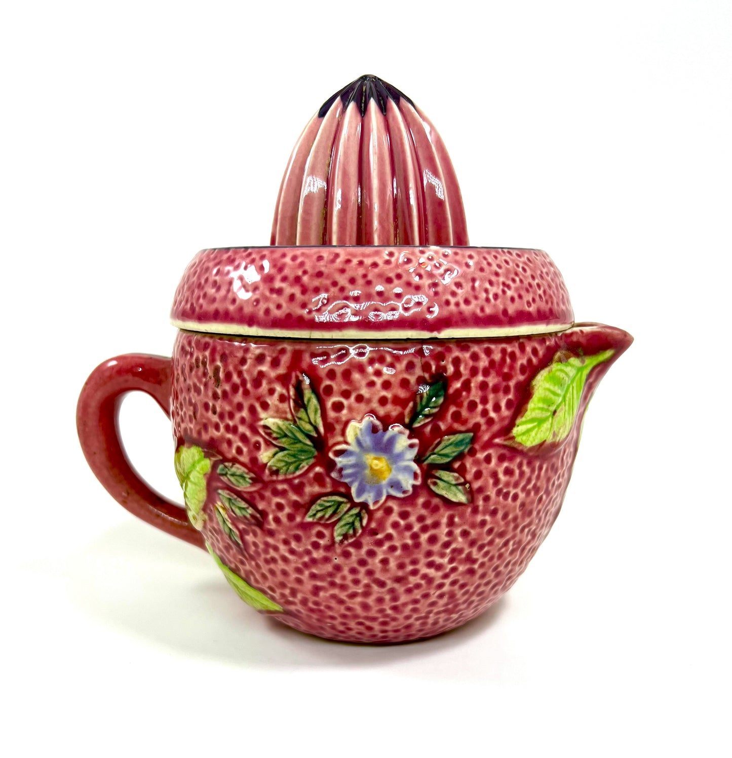 Hotta Yu Shoten Ceramic Reamer Juicer & Pitcher Set with Floral Design, 1920s-1930s Japan