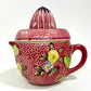 Hotta Yu Shoten Ceramic Reamer Juicer & Pitcher Set with Floral Design, 1920s-1930s Japan