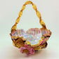 Basket Vase with Rose, Hand-blown Vasa Murrhina Glass