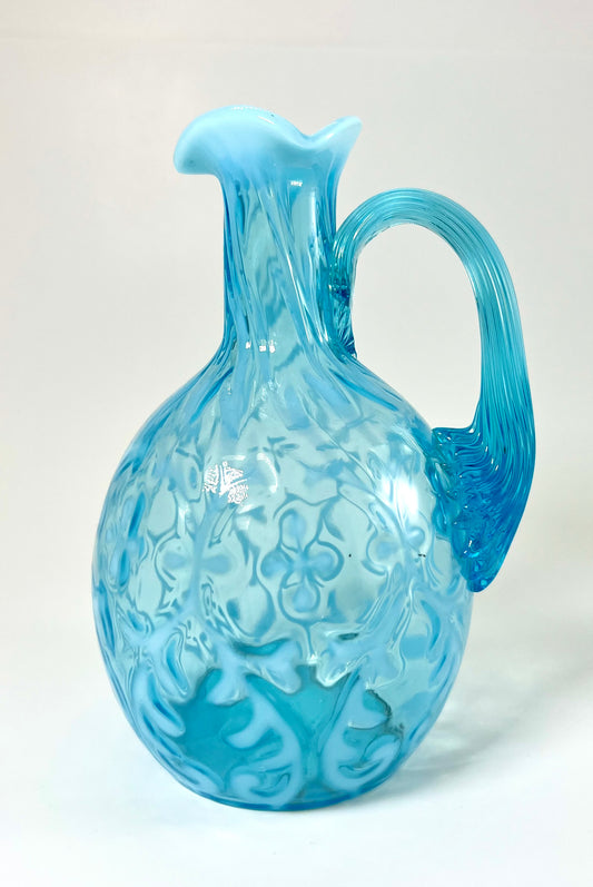 Blue Opalescent Cruet, Brocade/Spanish Lace Pattern, Northwood Glass Company, c. 1899