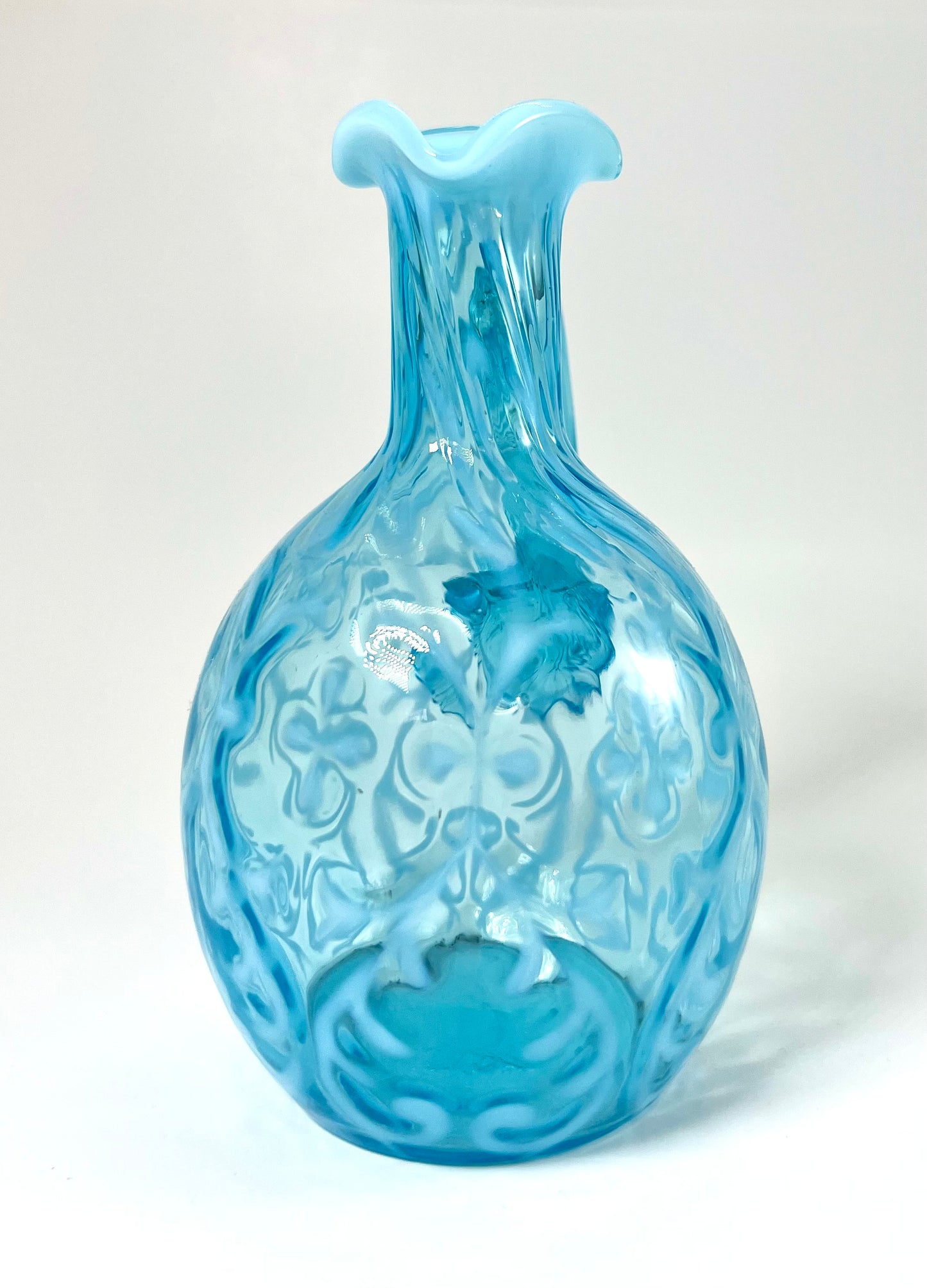 Blue Opalescent Cruet, Brocade/Spanish Lace Pattern, Northwood Glass Company, c. 1899