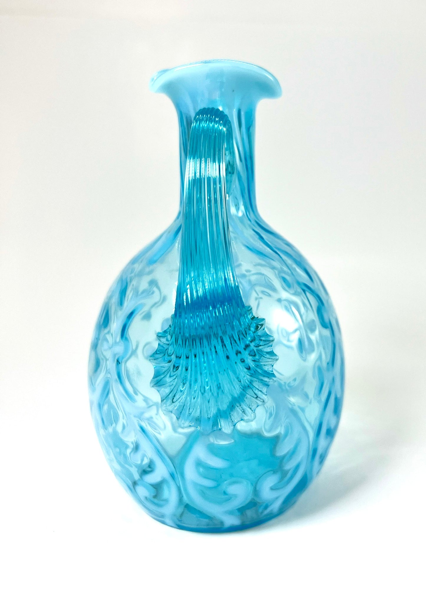 Blue Opalescent Cruet, Brocade/Spanish Lace Pattern, Northwood Glass Company, c. 1899