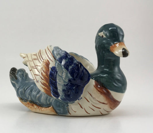 Occupied Japan Hand-painted Ceramic Duck Planter Vase Occupied Japan 1940s