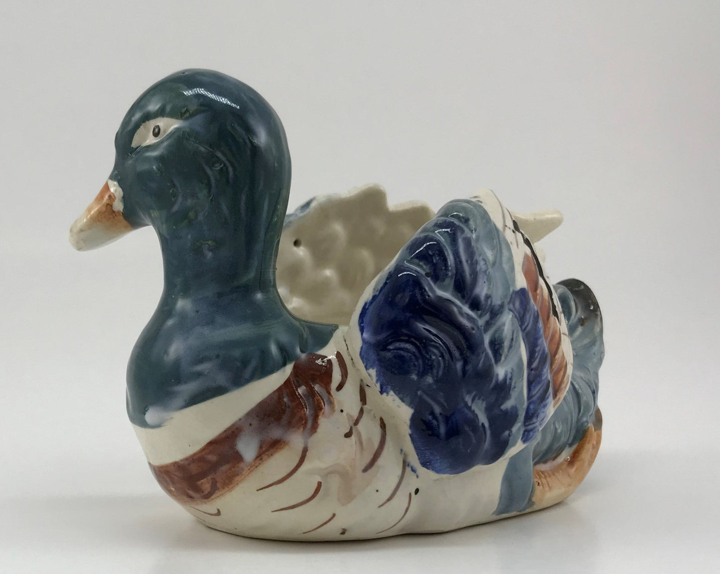 Occupied Japan Hand-painted Ceramic Duck Planter Vase Occupied Japan 1940s