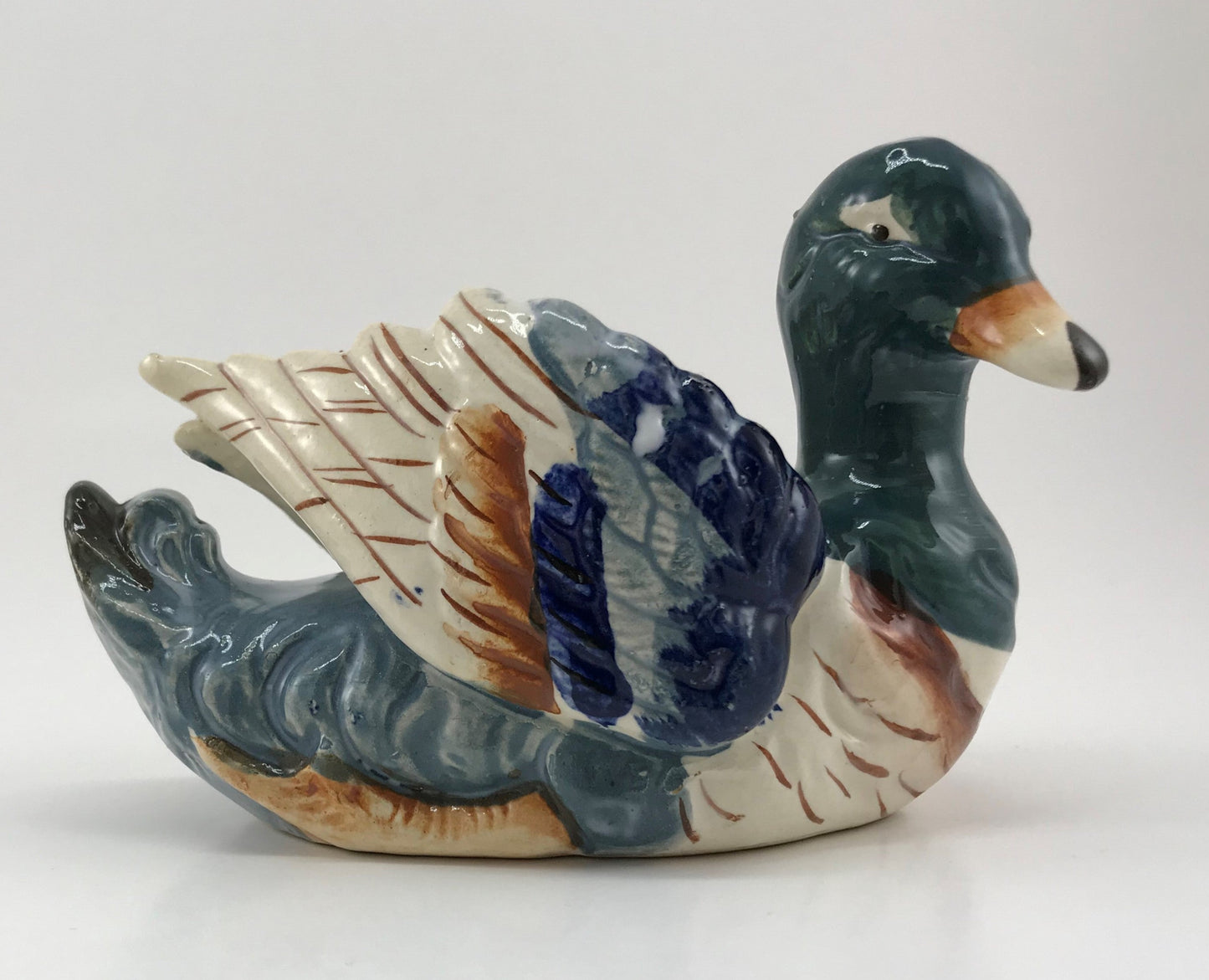 Occupied Japan Hand-painted Ceramic Duck Planter Vase Occupied Japan 1940s