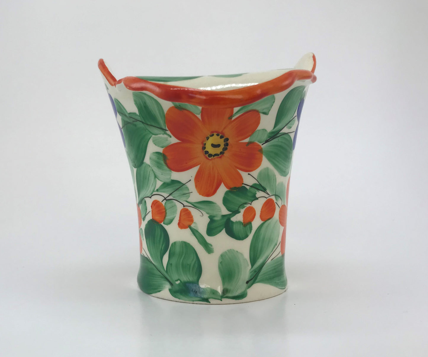Czechoslovakian Fluted Vase with Hand-painted Flowers, 1920s