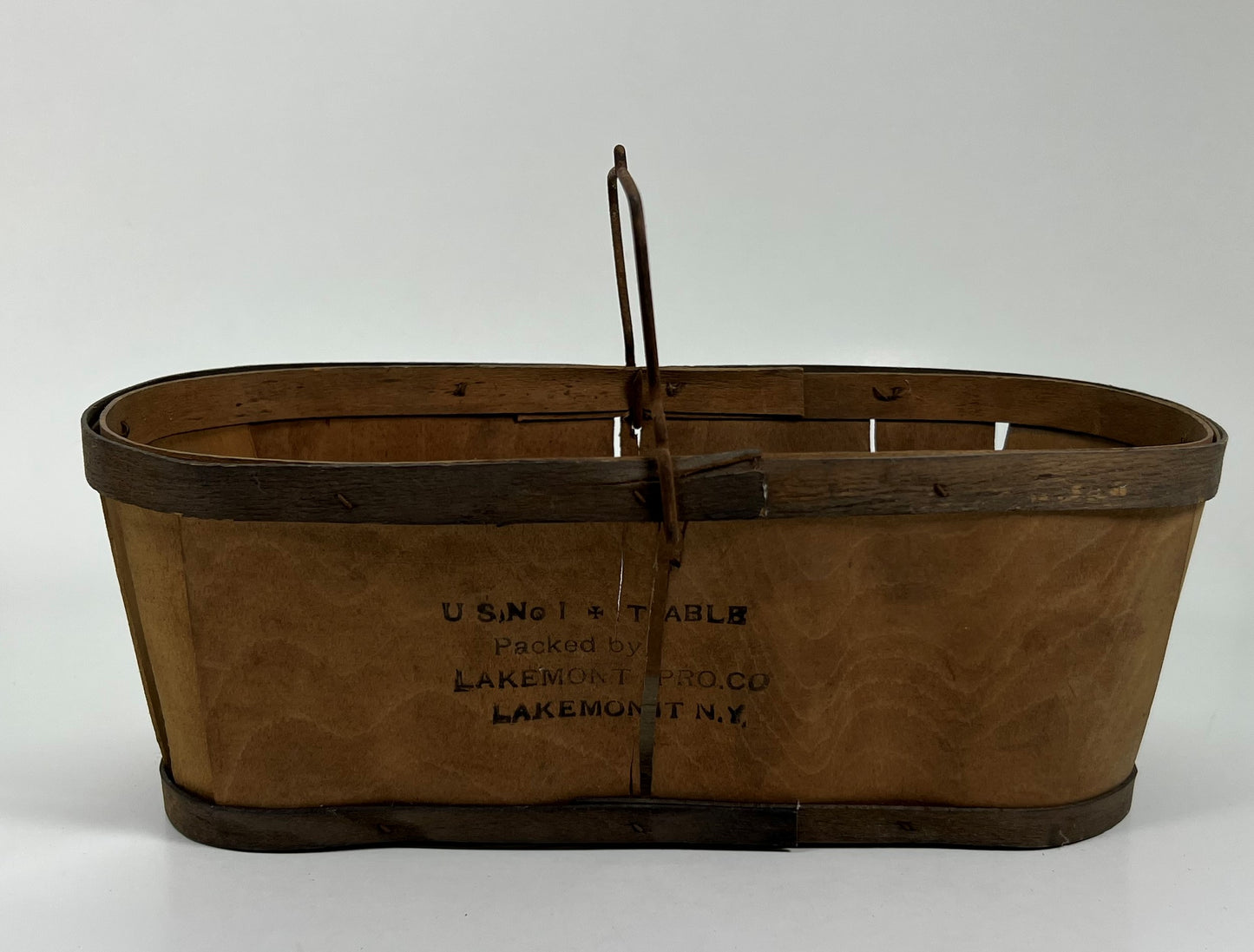 Fruit Harvesting Basket, Wood with Metal Handle, Lakemont, NY, Finger Lakes