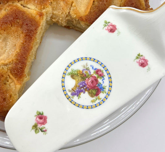 Ceramic Cake/Pie Server, Floral Fruit Basket Motif, Germany