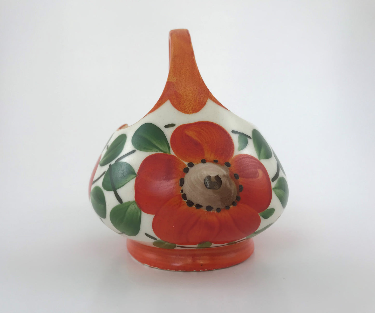 Coronet Poppy Basket Vase Planter, Hand-painted, Czechoslovakia 1920s