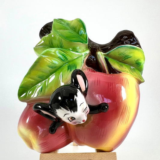 Enesco Mouse and Apples Wall Pocket Vase, 1950s