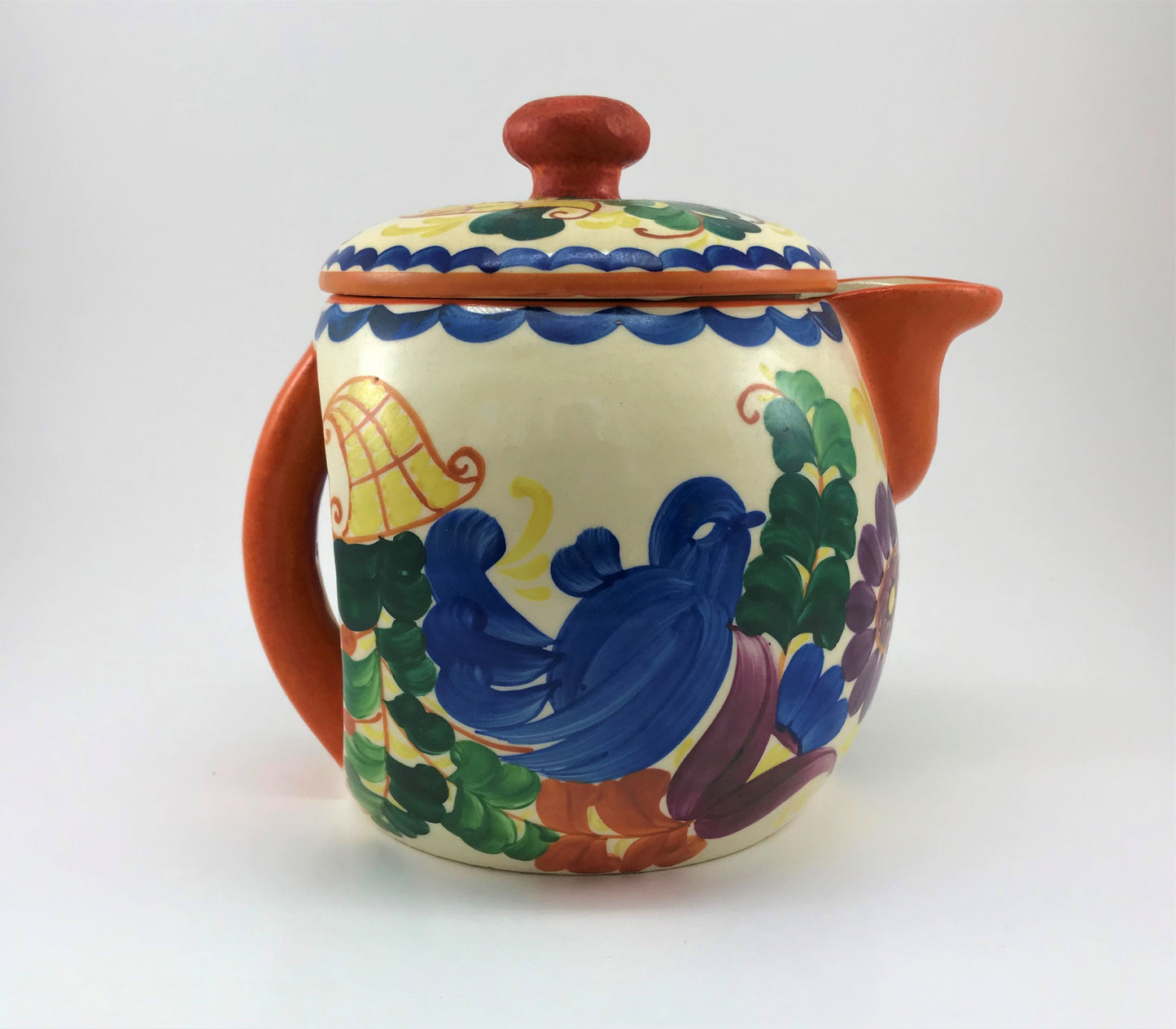 Peasant Art Bluebird Teapot, J. Mrazek Czechoslovakia 1920s