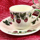 Strawberries and Flowers, Paden City Pottery Shenandoah Ware Demitasse Cup and Saucer, Set of Four