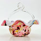 Franz Welz Boehmian Spatter Glass Basket, Pink and Yellow with Ruffled Edge and Looped Handle