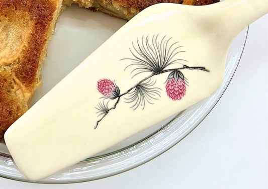 Pink Thistle Cake/Pie Server, Mid-century Ceramic