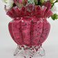 Pink Vasa Murrhina Glass Basket Vase with Leaf Feet Base, c. 1880