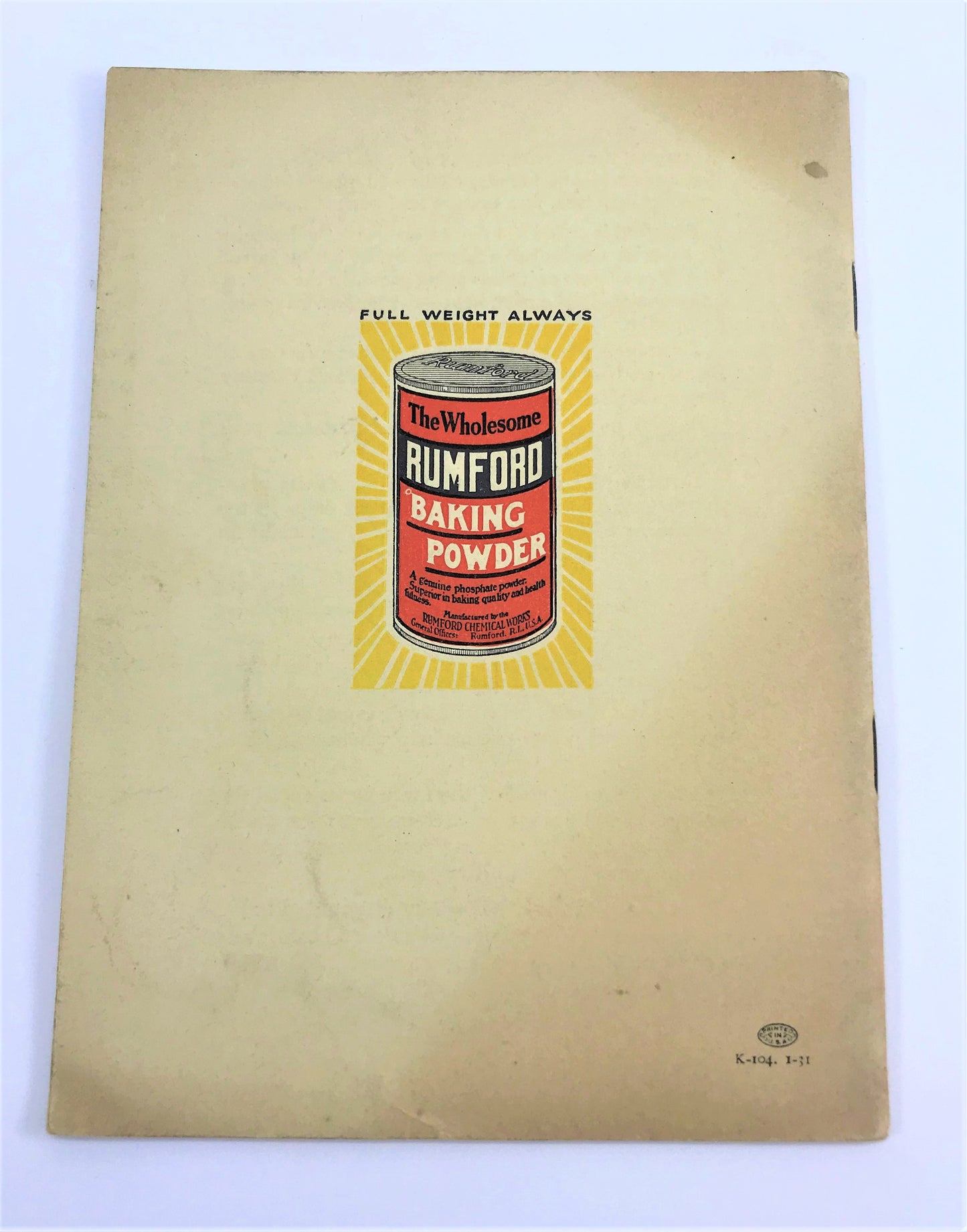 Rumford Baking Powder Recipe Cookbooklet, 1931