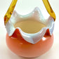 Blown Glass Basket Vase with Triangular Handle and Ruffled Edge