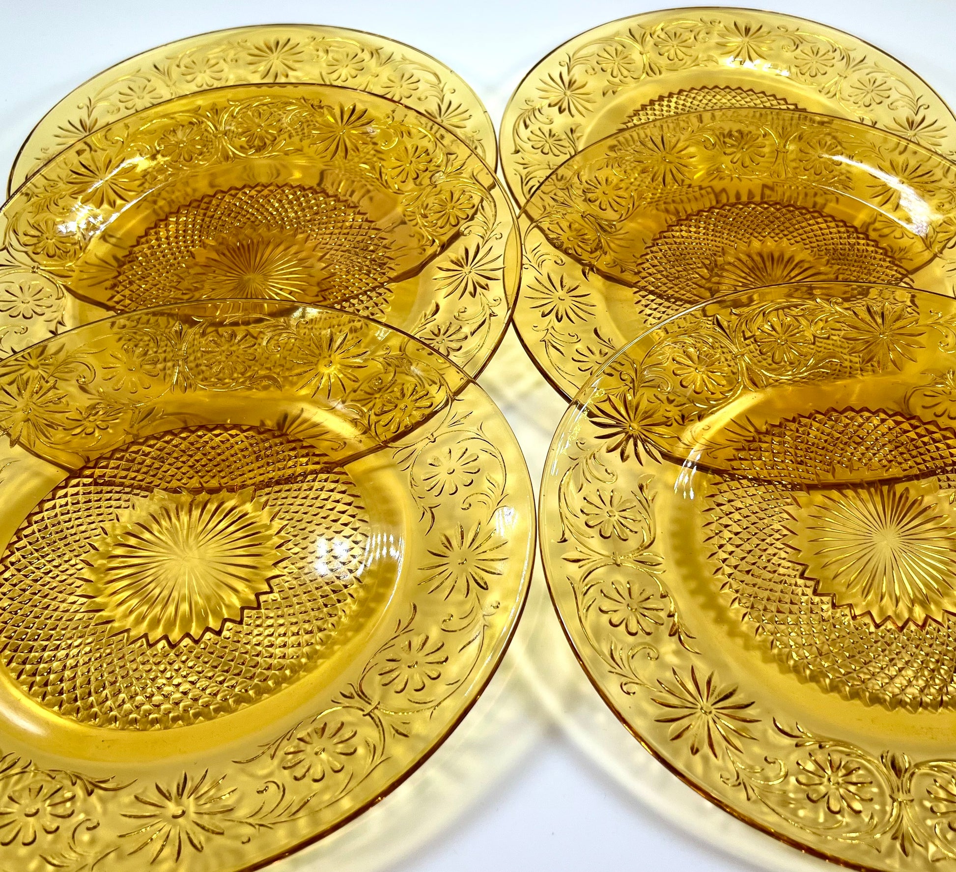 Vintage Amber Depression Glass Set In Daisy Pattern