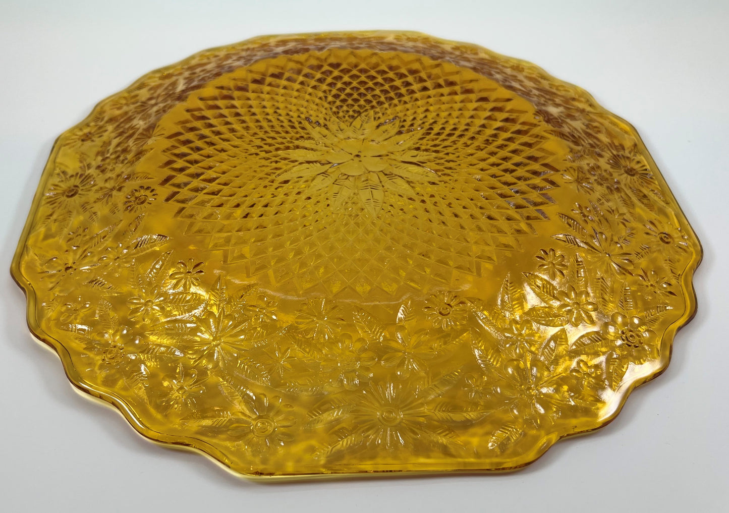 Depression Glass Sandwich Plate "Pineapple and Floral" Pattern, Indiana Glass Company