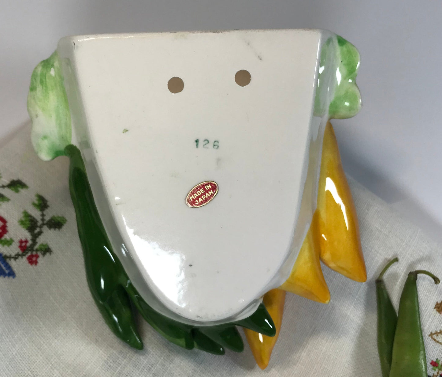 Carrot and Green Bean Mid-century Ceramic Kitchen Wall Pocket 1950s