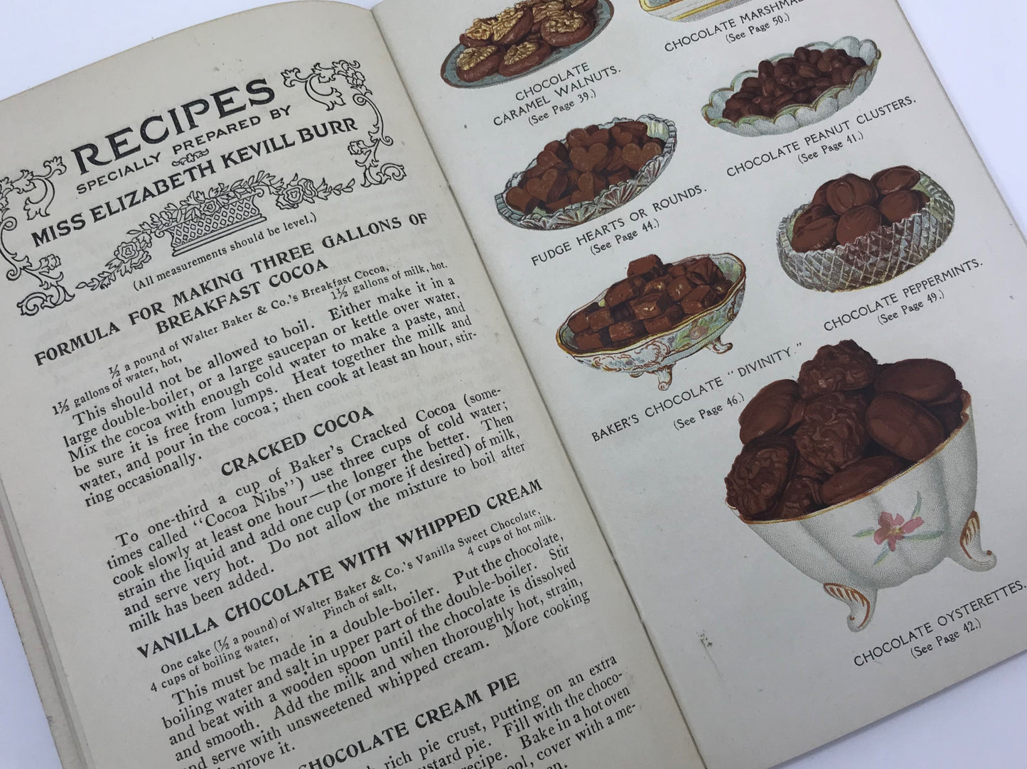 Chocolate and Cocoa Recipes Cookbooklet, Walter Baker & Co. 1912