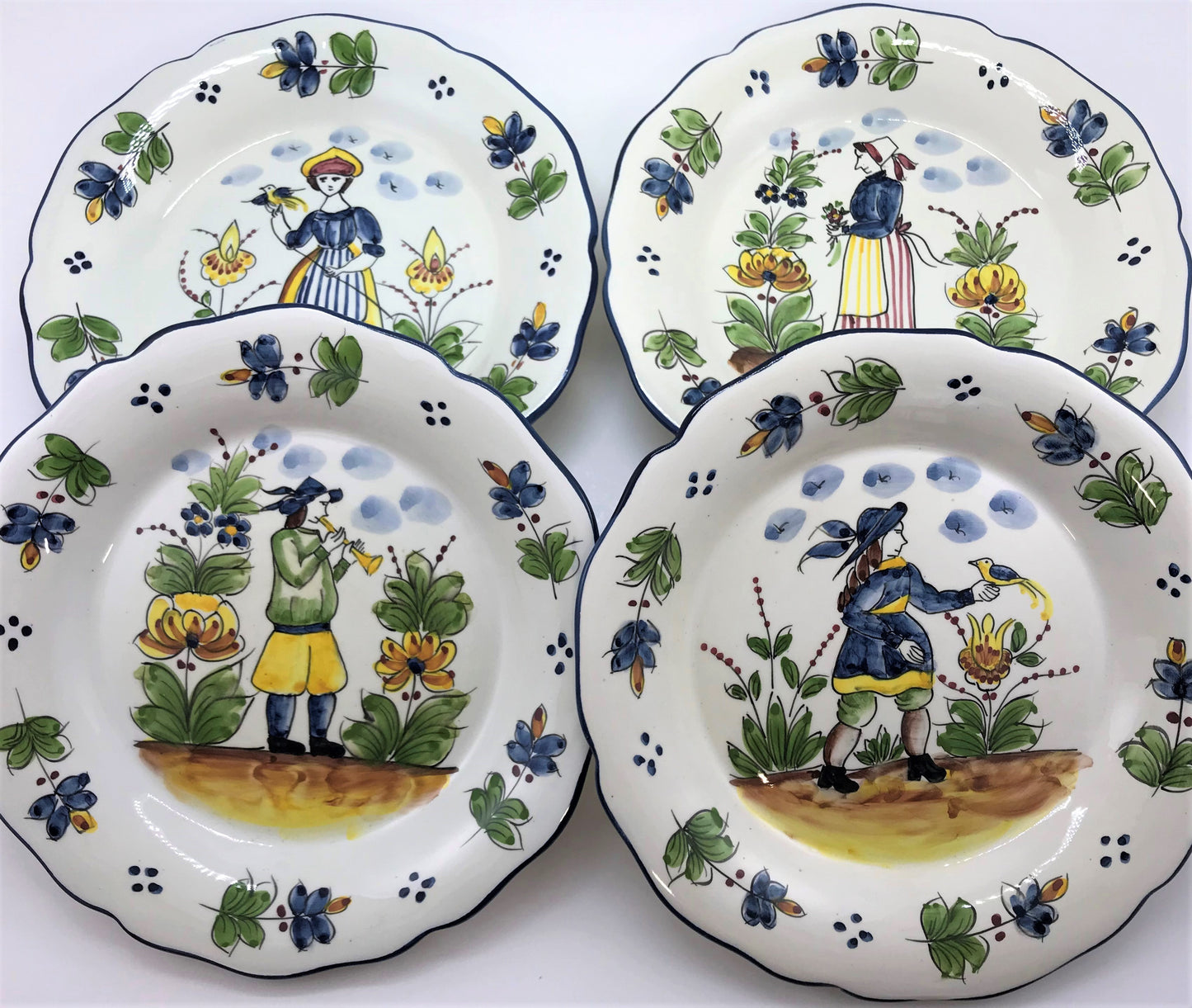 Portuguese Peasant Art Plates with Floral Detailing - Set of Four
