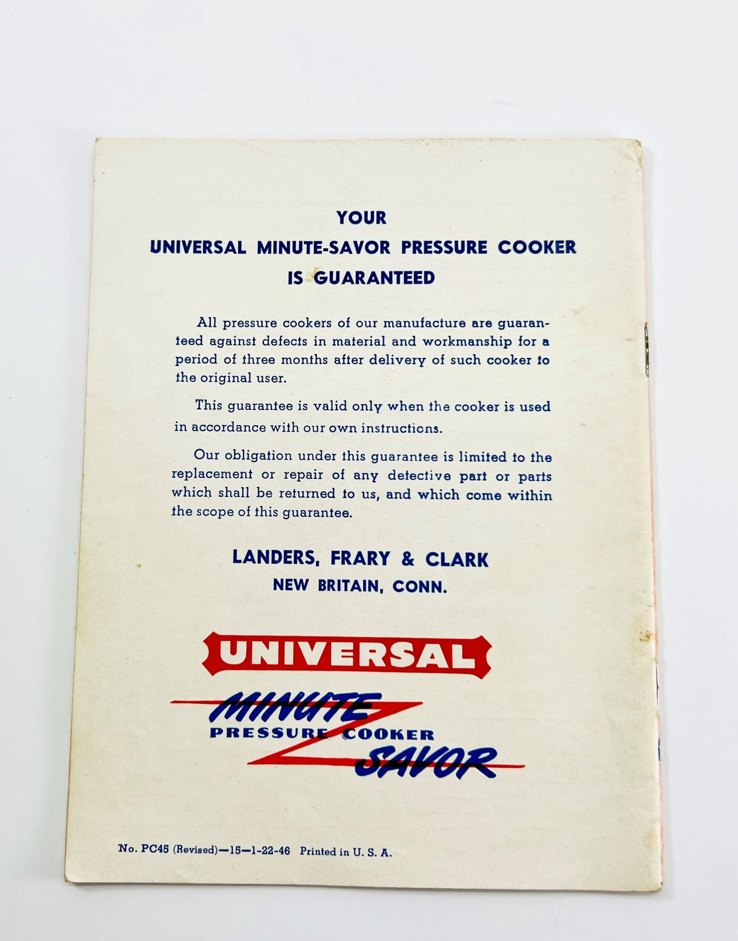 Universal Minute-Savor Pressure Cooker Cookbook, Better Meals by the Minute!, 1950s