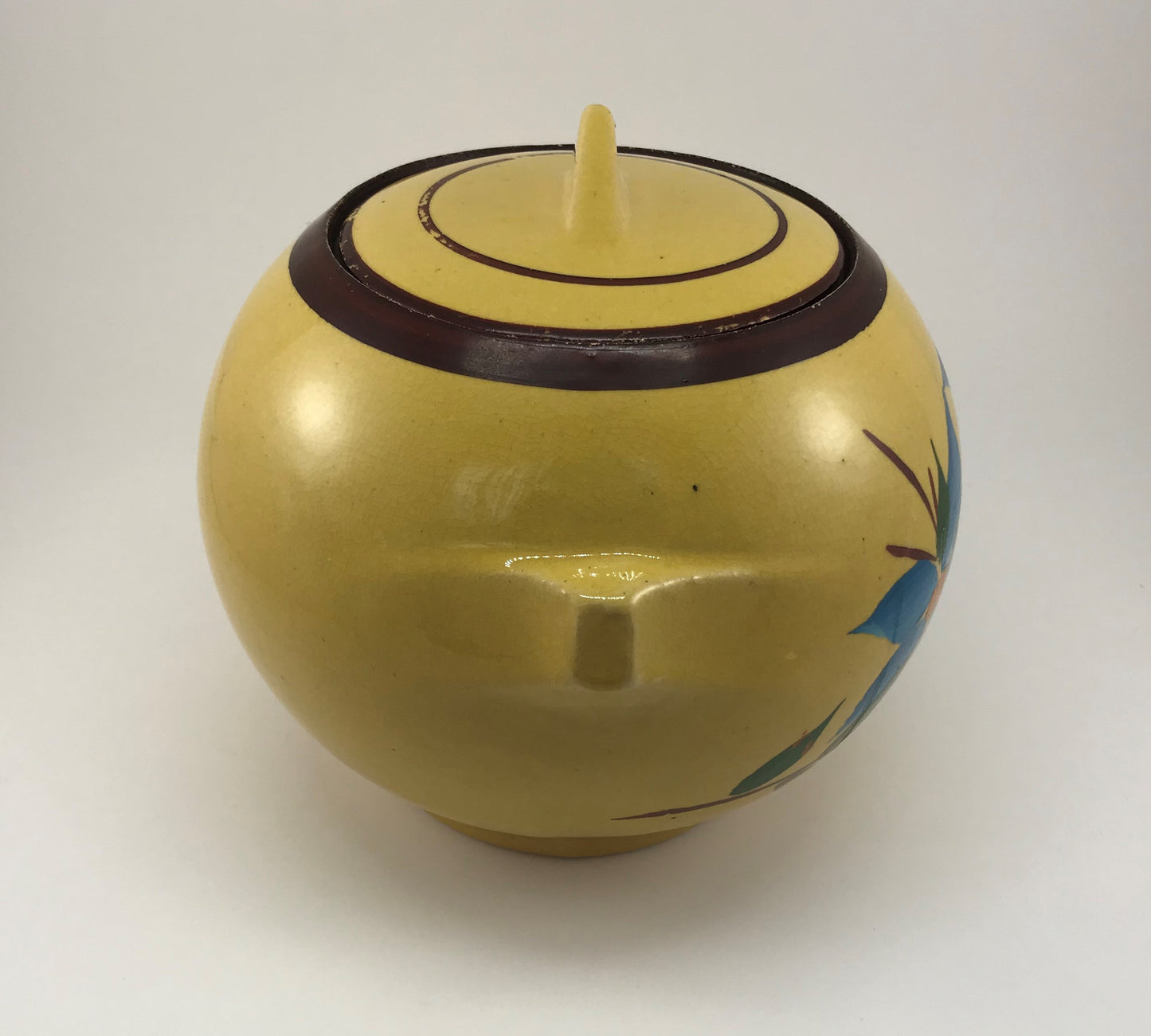 McCoy Cookie Jar, Yellow with Hand-painted Blue Flowers, c. 1939
