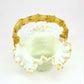 Yellow and White Hobnail Glass Basket Vase with Thorn Handle